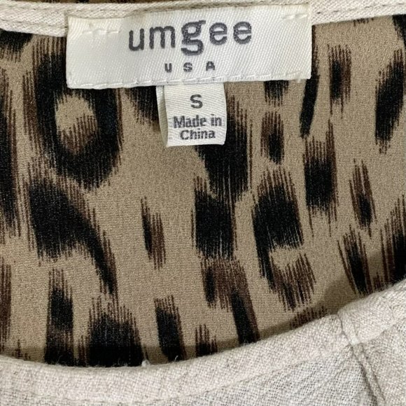 UMGEE WOMEN'S CREAM & BROWN MULTICOLOR LEOPARD ANIMAL PRINT FRINGE BLOUSE - Picture 4 of 7